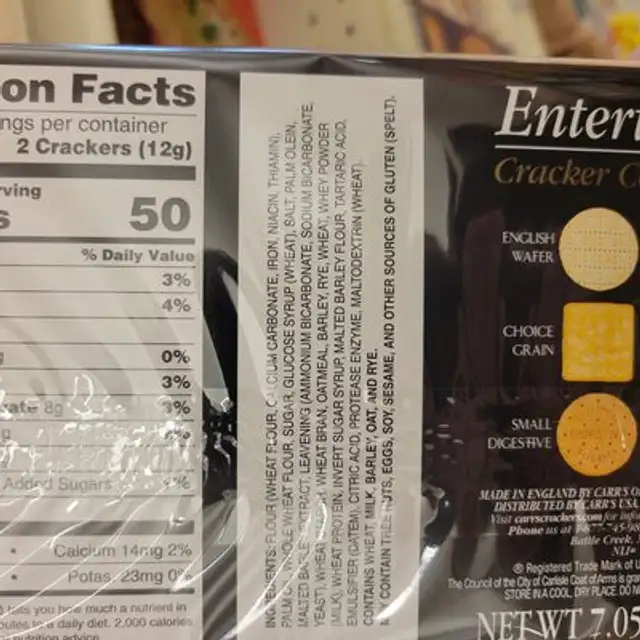 Assorted biscuits for cheese ingredients label