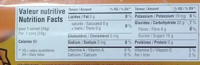 Cornets de tire nutrition facts table