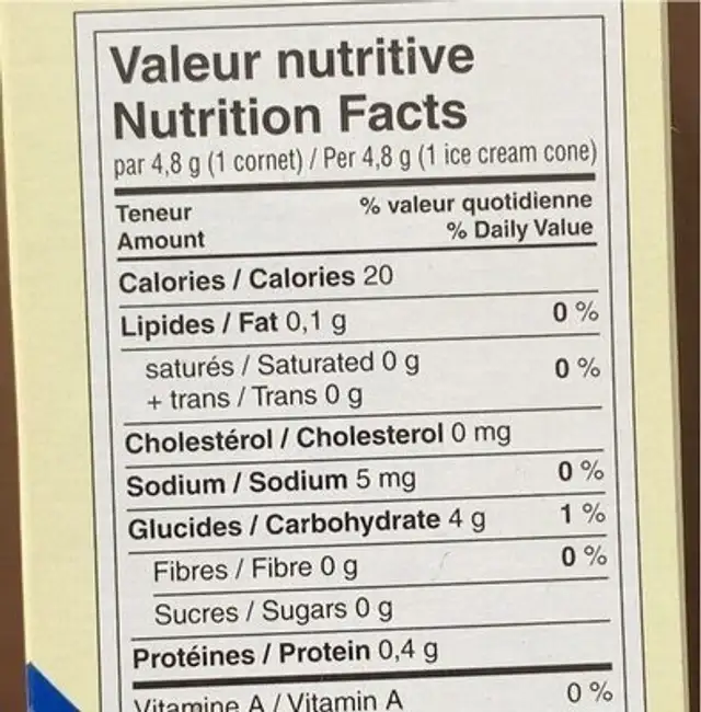 Gobelets pour crème glacée nutrition facts table