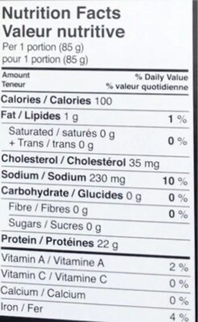 Thon saisi nutrition facts table