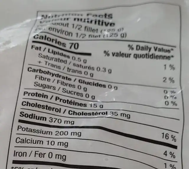 Basa fillets nutrition facts table