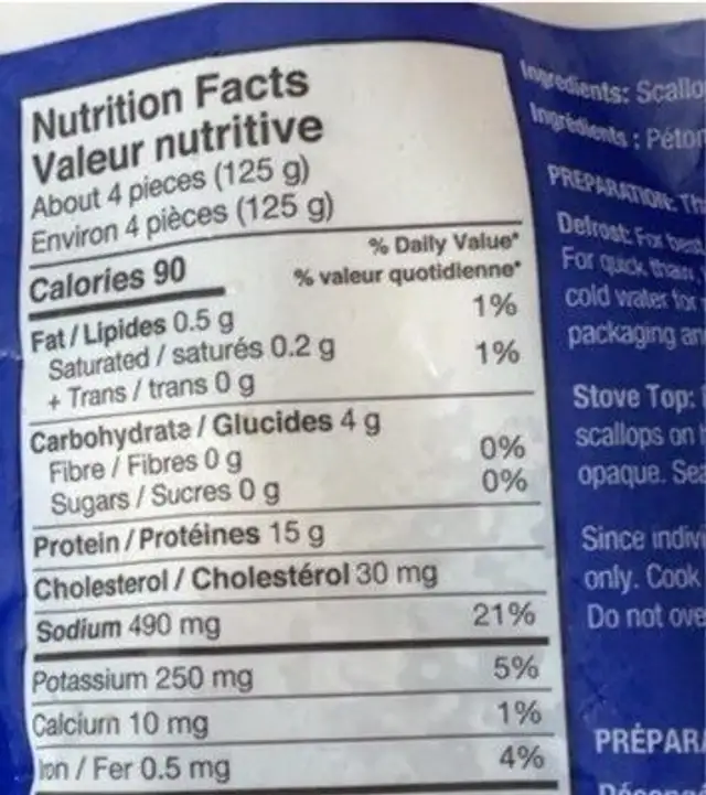 Sea scallops nutrition facts table