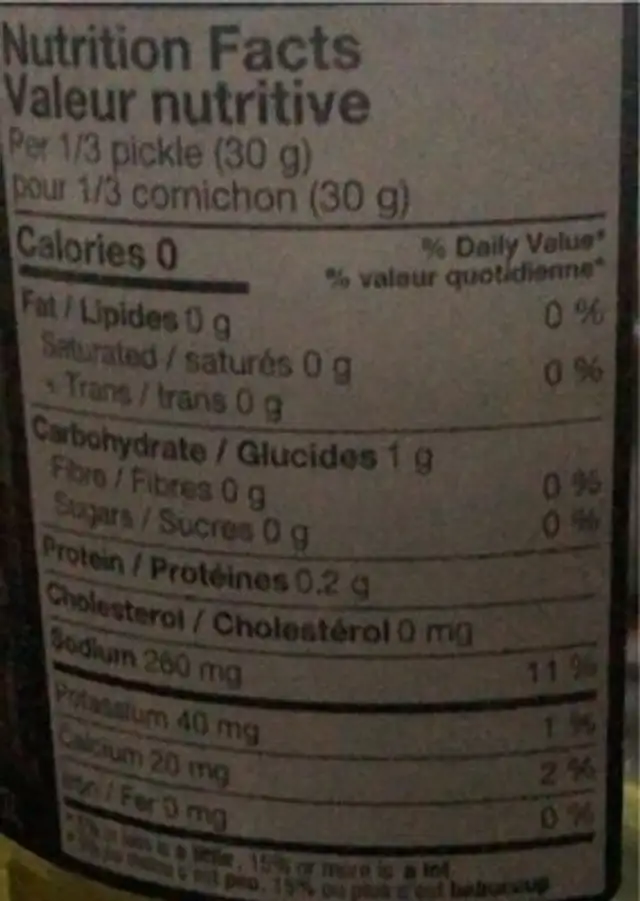 Kosher pickle halfs nutrition facts table