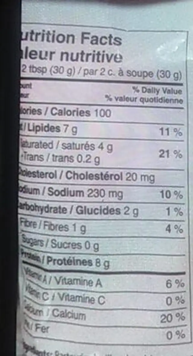 Mozzarella cheddar nutrition facts table