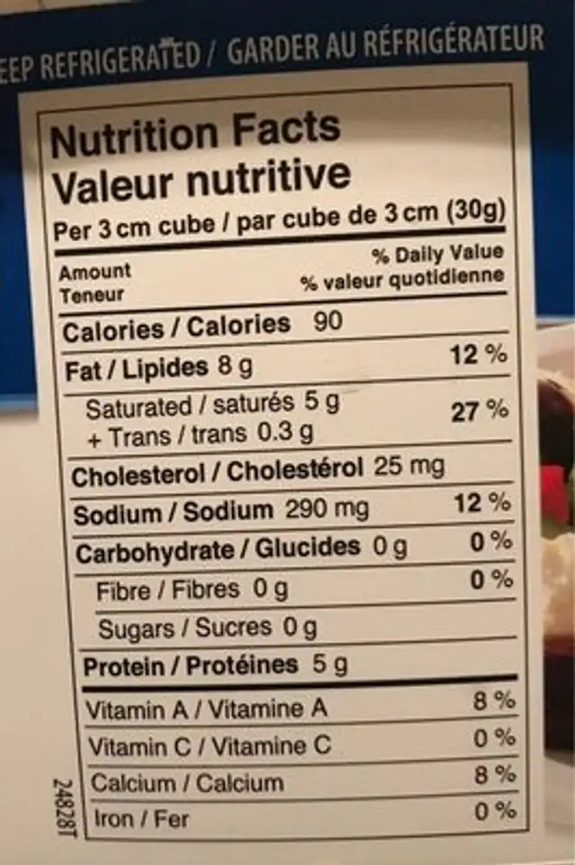 Feta nutrition facts table