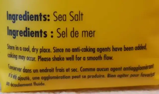 Sea Salt ingredients label