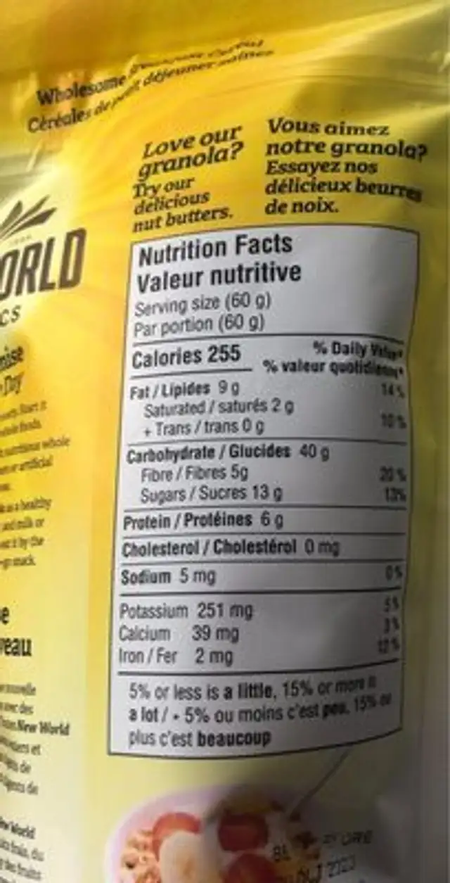 Tropical fruit nut granola nutrition facts table