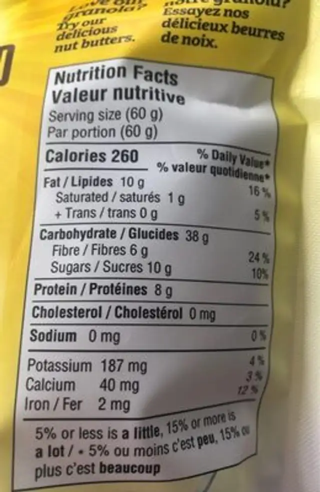 almond cashew granola nutrition facts table