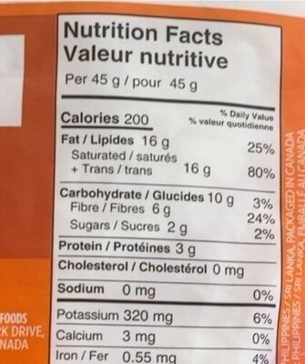 Flaked Coconut, Organic nutrition facts table