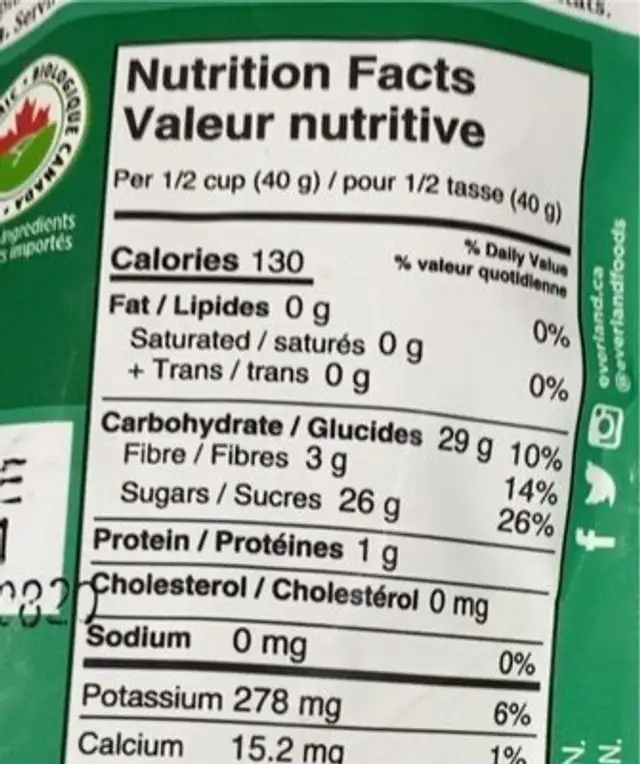 Datte denoyaute nutrition facts table