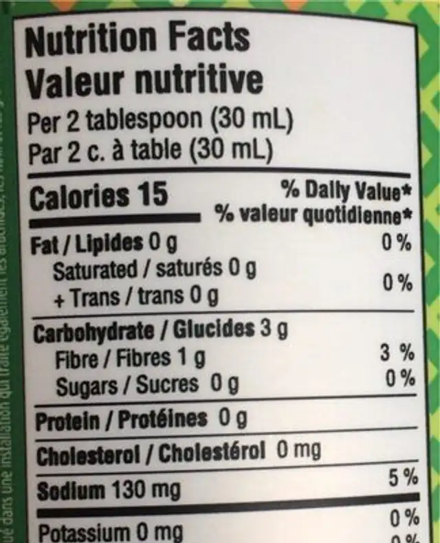 Organic Salsa mild nutrition facts table