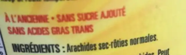 Beurre d'arachide à l'ancienne ingredients label
