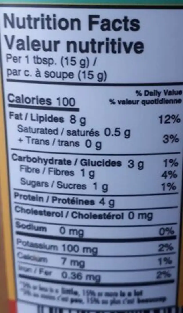 Beurre d'arachide biologique nutrition facts table