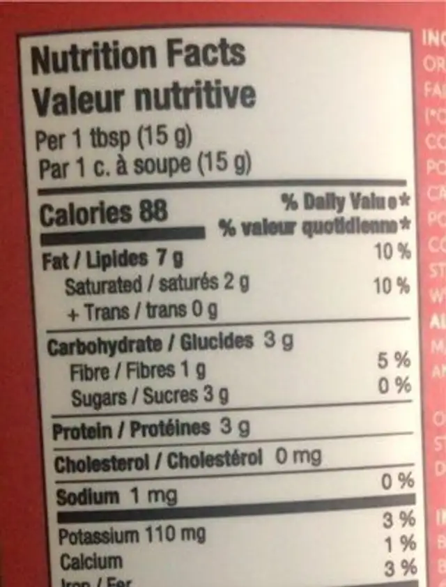 Chocolate Peanut Butter nutrition facts table
