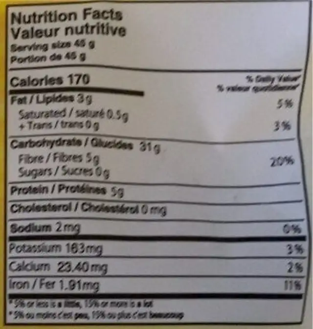 Oat flour nutrition facts table