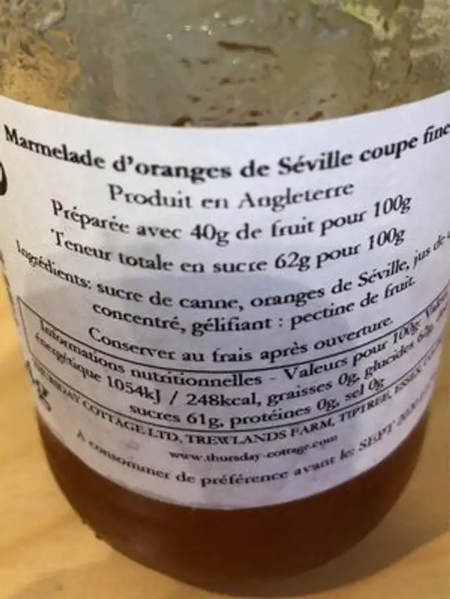 Thursday Cottage Seville Orange Marmalade Fine Cut 454G nutrition facts table