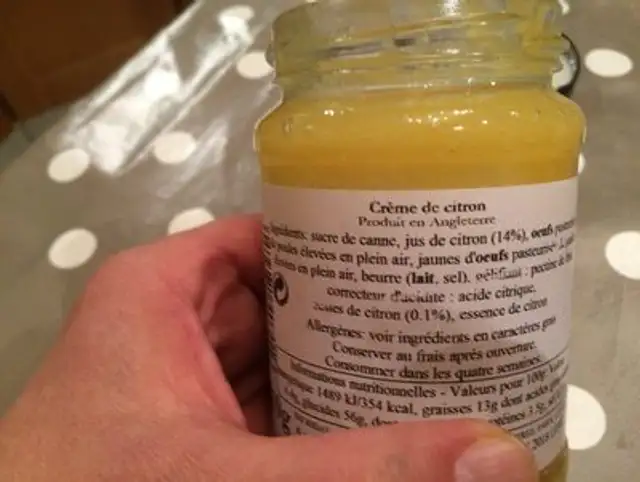Thursday Cottage Lemon Curd 310GR Import Aus England ingredients label
