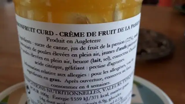 Thursday Cottage Passionfruit Curd ingredients label