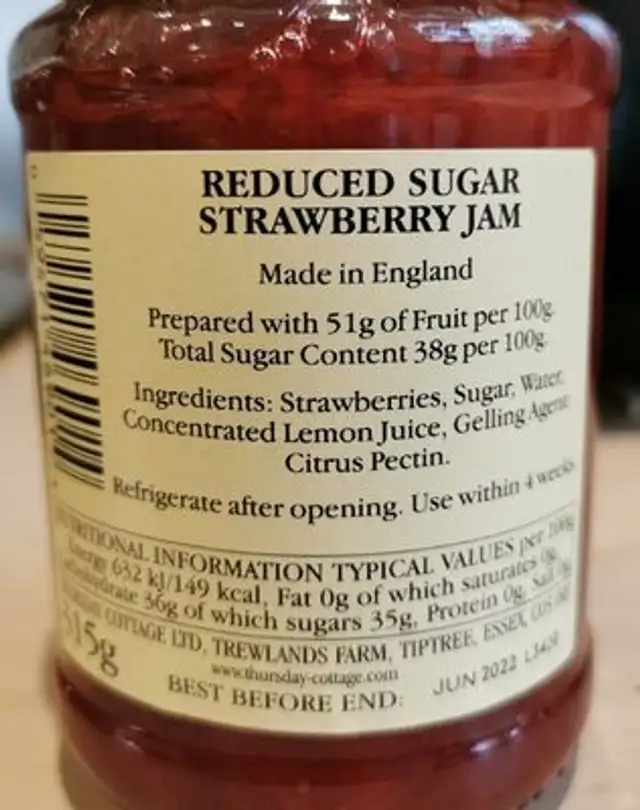Reduced sugar strawberry jam nutrition facts table