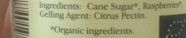 Organic raspberry jam ingredients label
