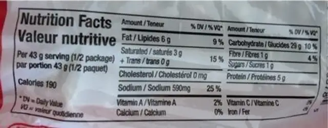 Instant Noodles Spicy Beef nutrition facts table