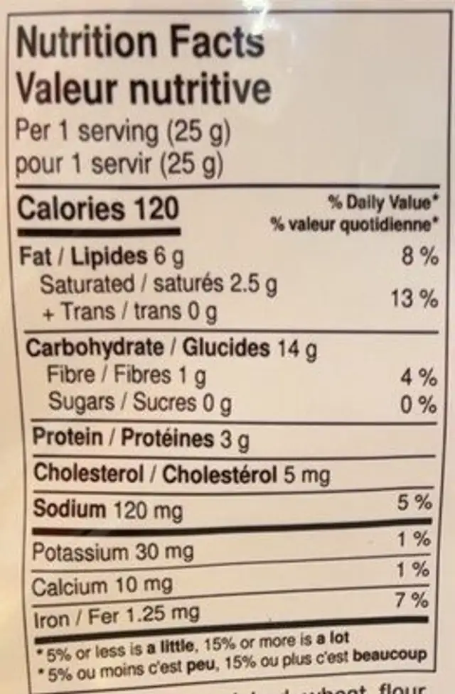 Chow Mein Noodles nutrition facts table