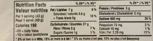 Mr Noodles nutrition facts table
