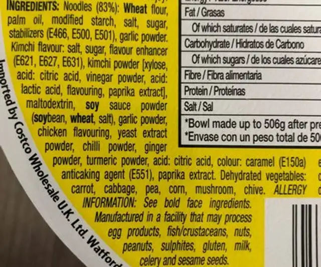 Kimchi Chicken ingredients label