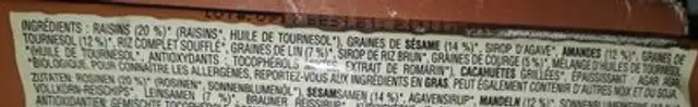 Almond ingredients label