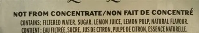 Limonade ingredients label