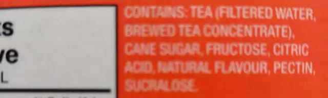 Peace tea peach ingredients label