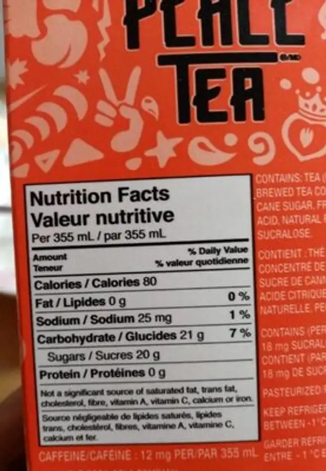 Peace tea peach nutrition facts table
