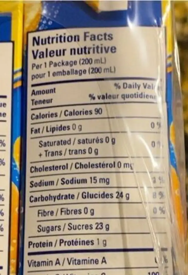 Five Alive citrus nutrition facts table