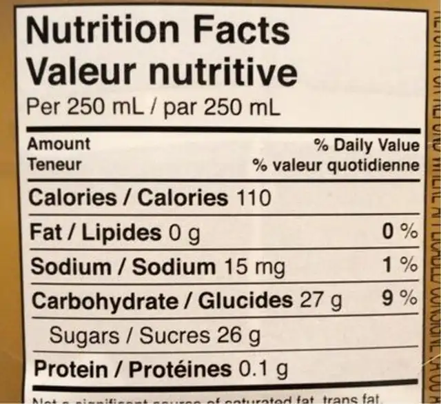 Simply peach nutrition facts table