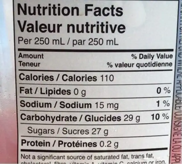 Simply Raspberry Lemonade nutrition facts table
