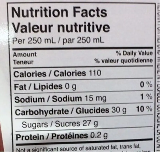 Limonade nutrition facts table