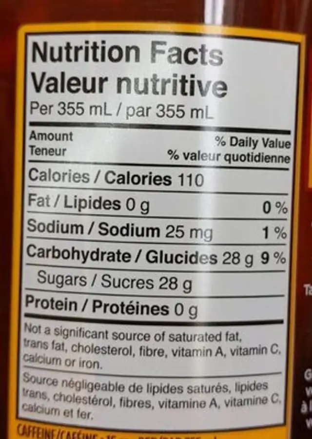 Natural lemon flavored iced tea nutrition facts table