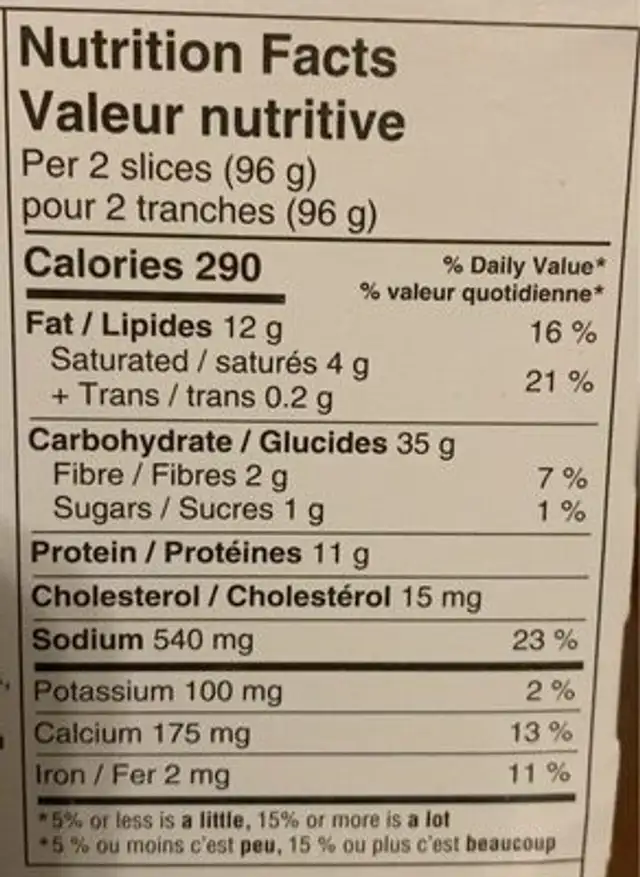 Texas Toast - Three Cheese nutrition facts table