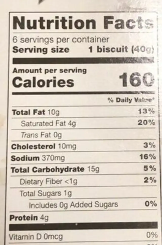 Cheddar biscuits nutrition facts table
