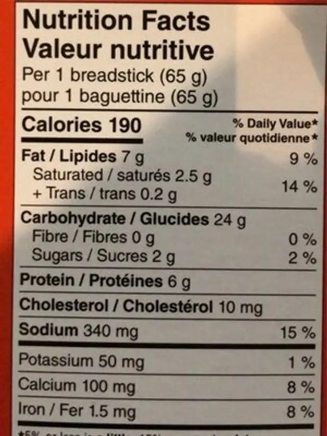 Stuffed cheese sticks nutrition facts table