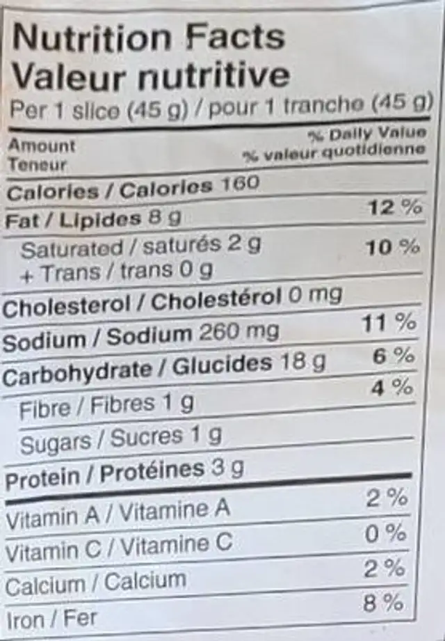 Garlic Break nutrition facts table