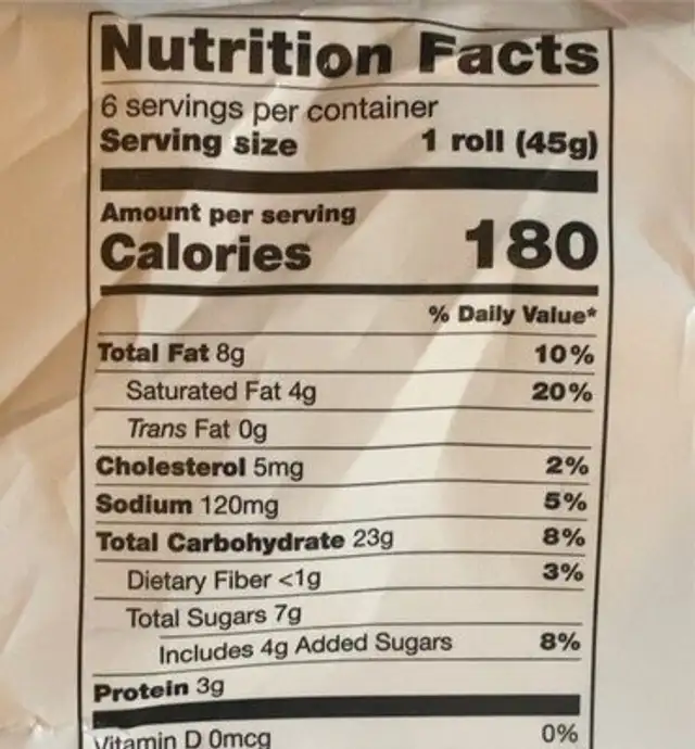Cranberry and homey soft rolls nutrition facts table
