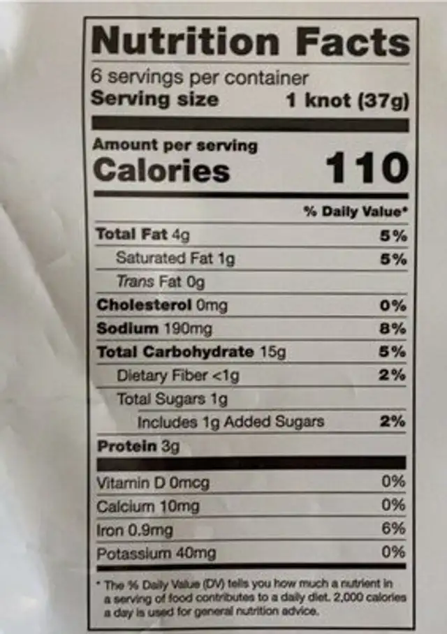 parmesan garlic knots nutrition facts table
