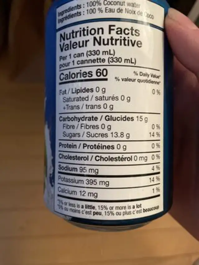 Blue monkey, pure coconut water nutrition facts table