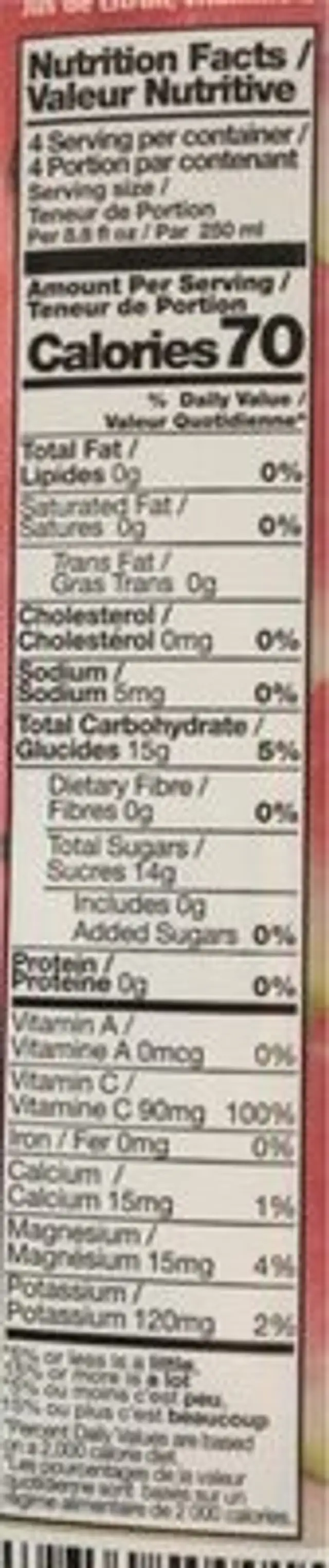 Watermelon juice nutrition facts table