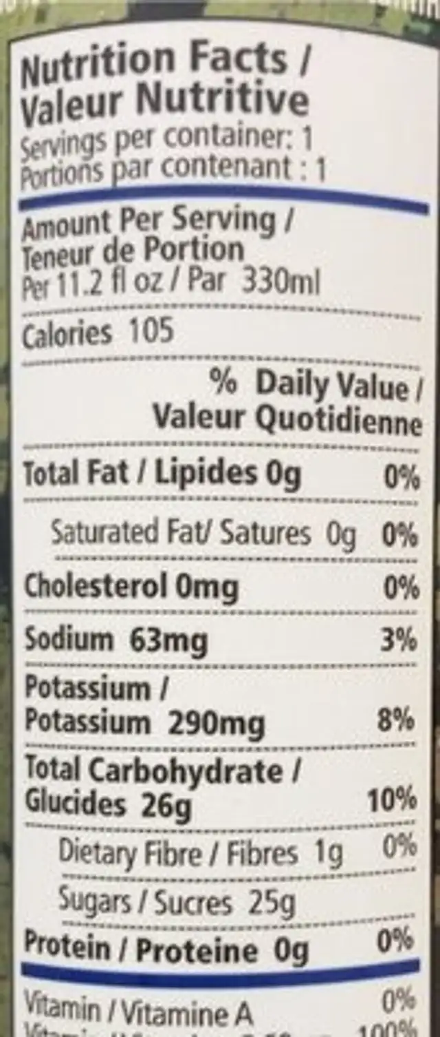 100% watermelon juice nutrition facts table