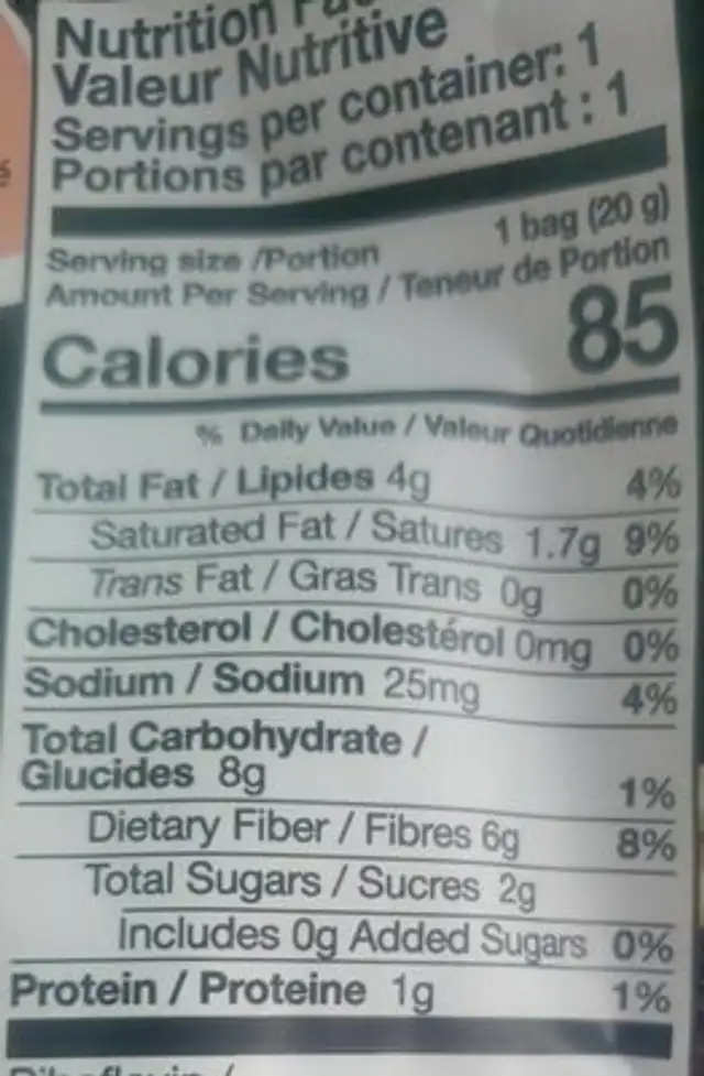 Shiitake mushroom bites nutrition facts table