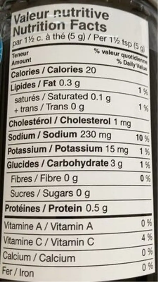 Mélange concentré pour bouillon Poulet/ nutrition facts table