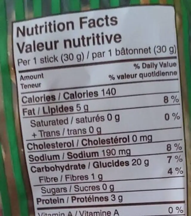 Taralli Baresi nutrition facts table