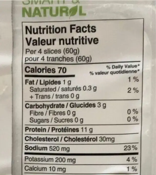 Smart & Natural nutrition facts table